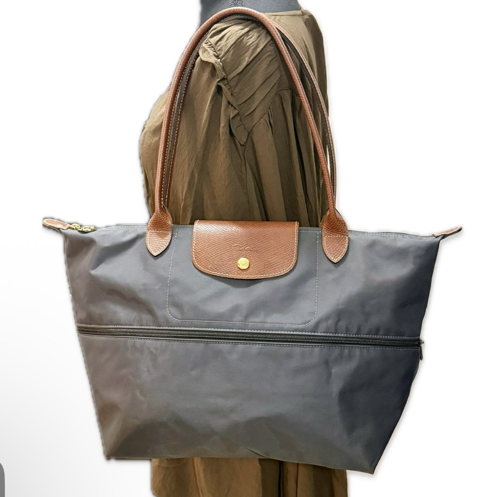Longchamp Le Pliage Expandable Tote Gray (Long Handles) ✔️Authentic